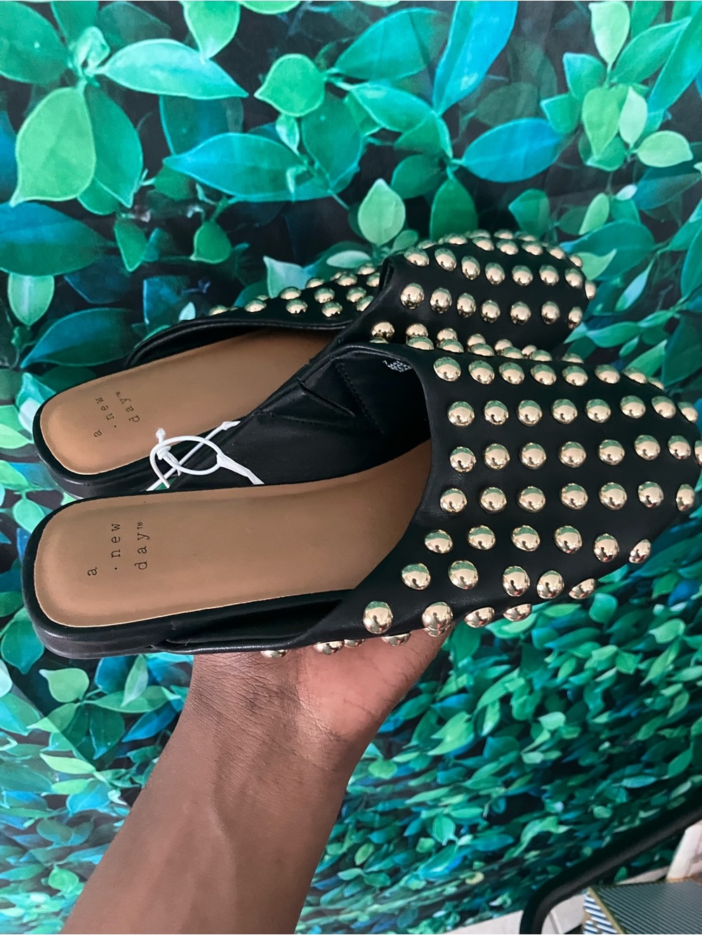 a new day Black Slip-On Mules with Gold Studs